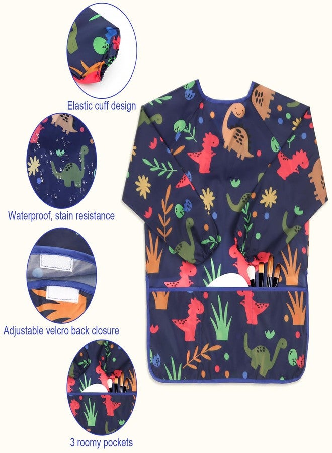 BAHABY Kids Art Smocks 2 Pack Dinosaur Painting Aprons for Children Waterproof Artist Smock with Long Sleeve and 3 Pockets for Age 3-8 Years - Image 4